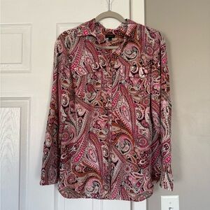 Talbots printed button down blouse